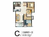 中信广场_3室2厅1卫 建面88平米
